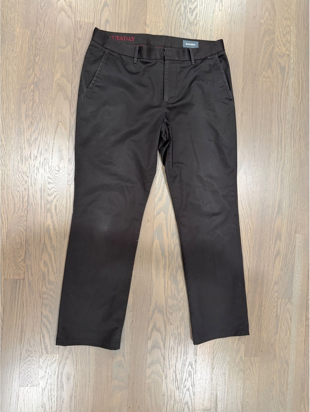 Bonobos Men’s Black Dress Pants Chinos Straight Leg Size 33 x 30 Flat Front